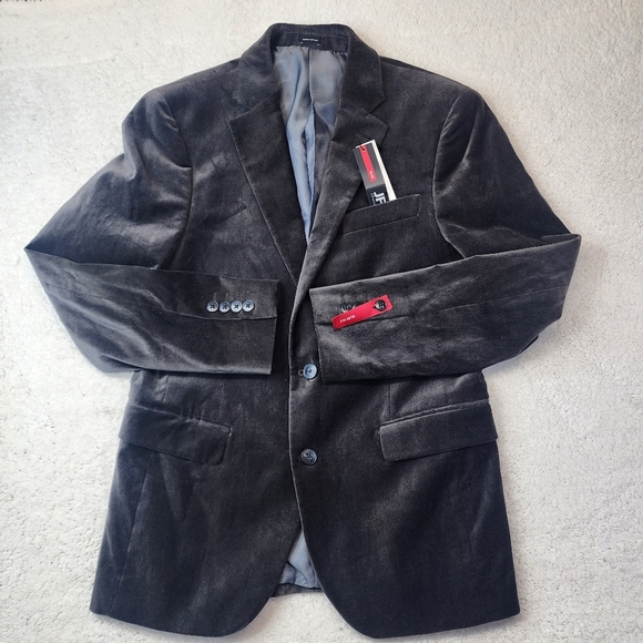 J. FerrarMen's Slim Fit Velvet Gray Two Button Blazer Size 38S - Picture 1 of 13